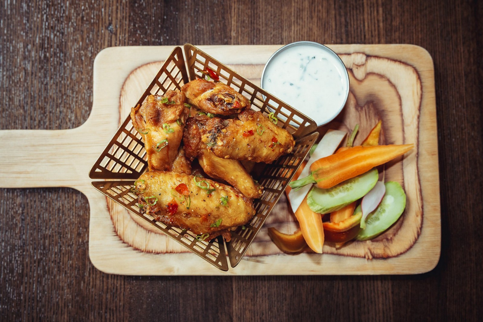 Wings and crudite basket at Far Corner
