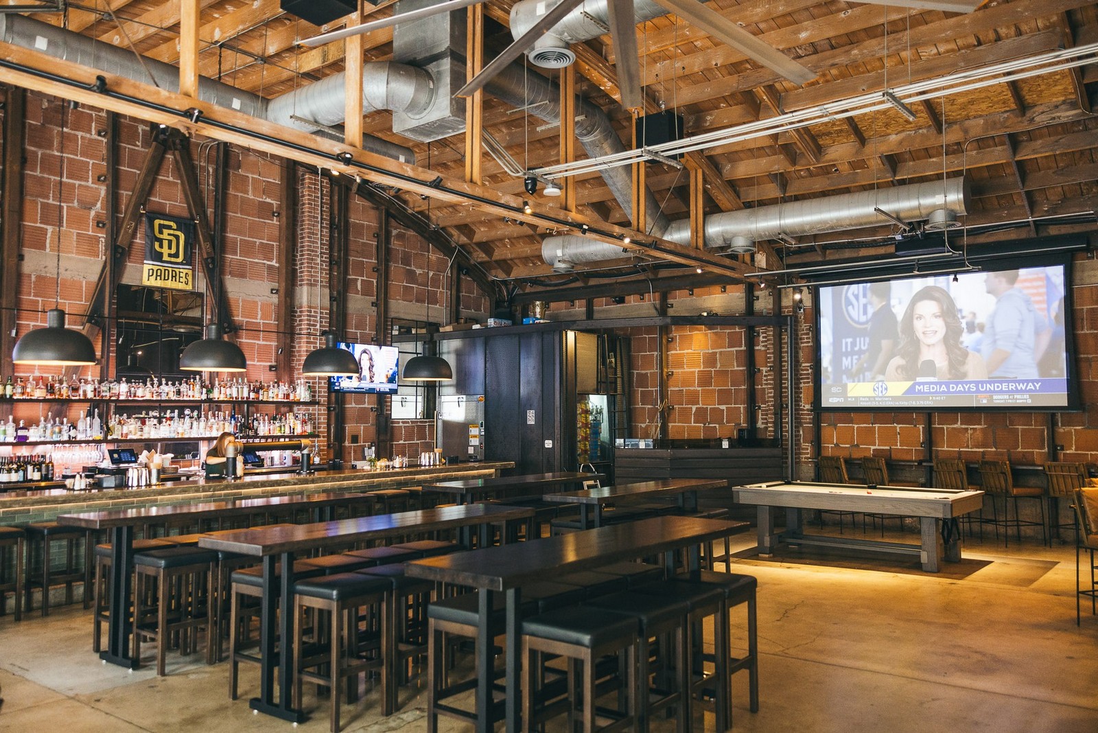 Dining room at Far Corner pizza restaurant in East Village San Diego