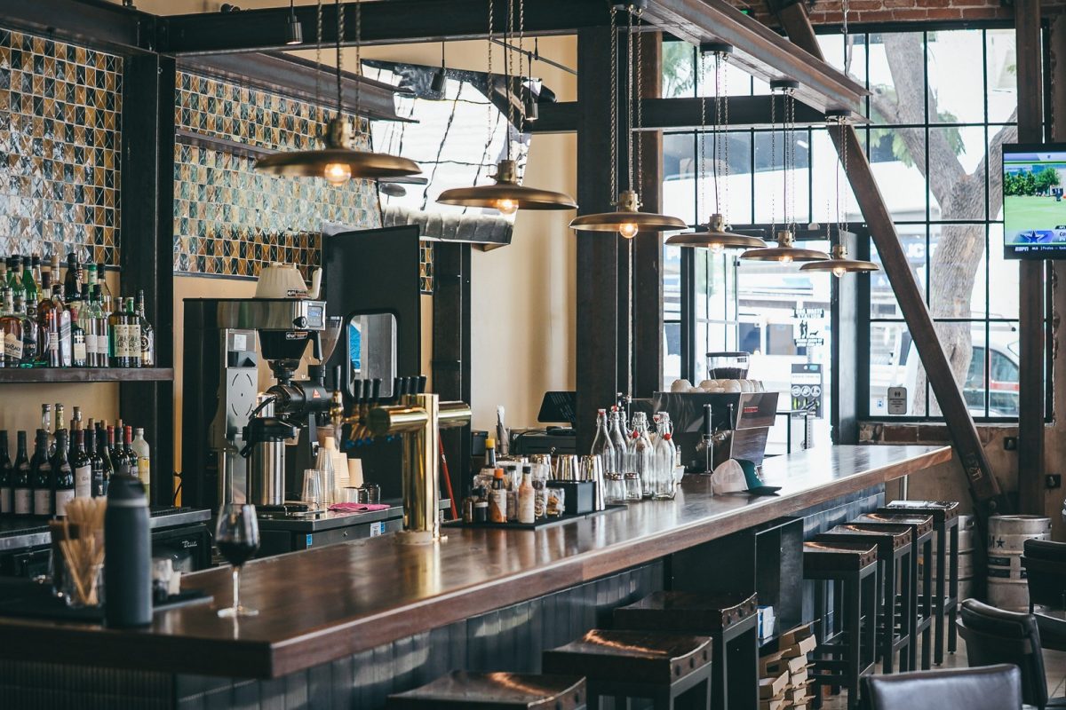 Bar and espresso machine at Far Corner, a short walk from the Gaslamp Quarter