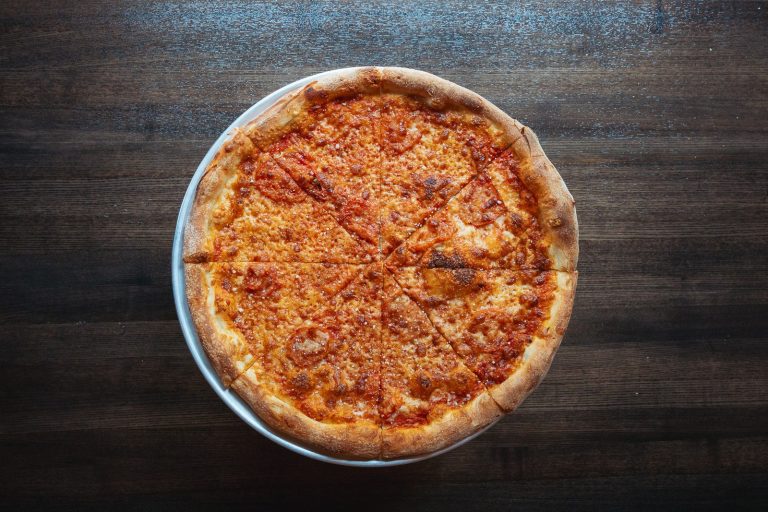 Cheese pizza fresh from the Far Corner oven